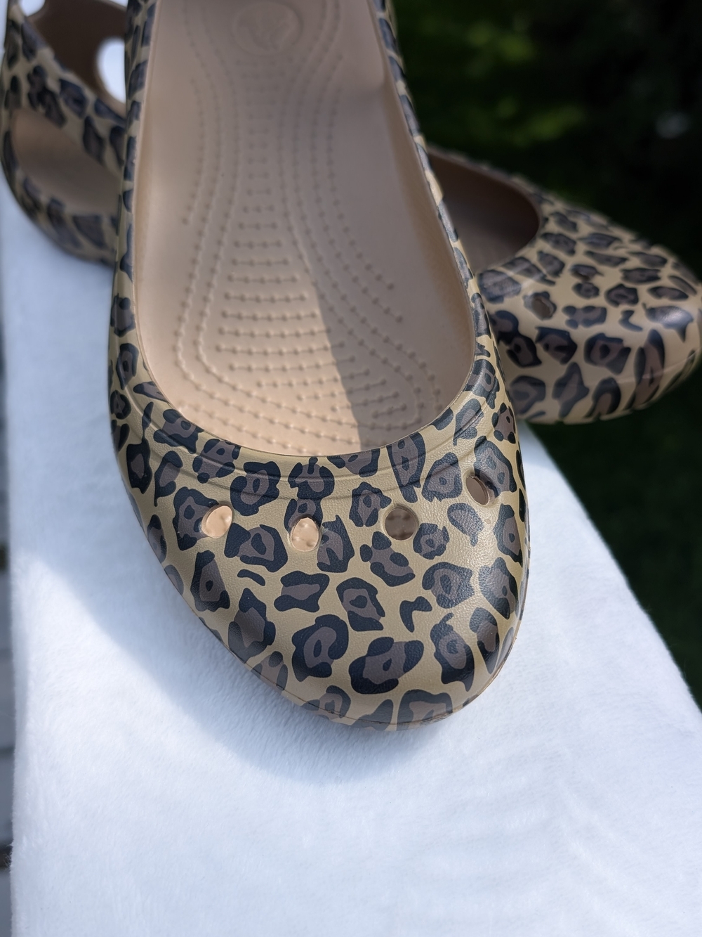 CROCS Leopard-Print Ballet Flats in Tan and Black